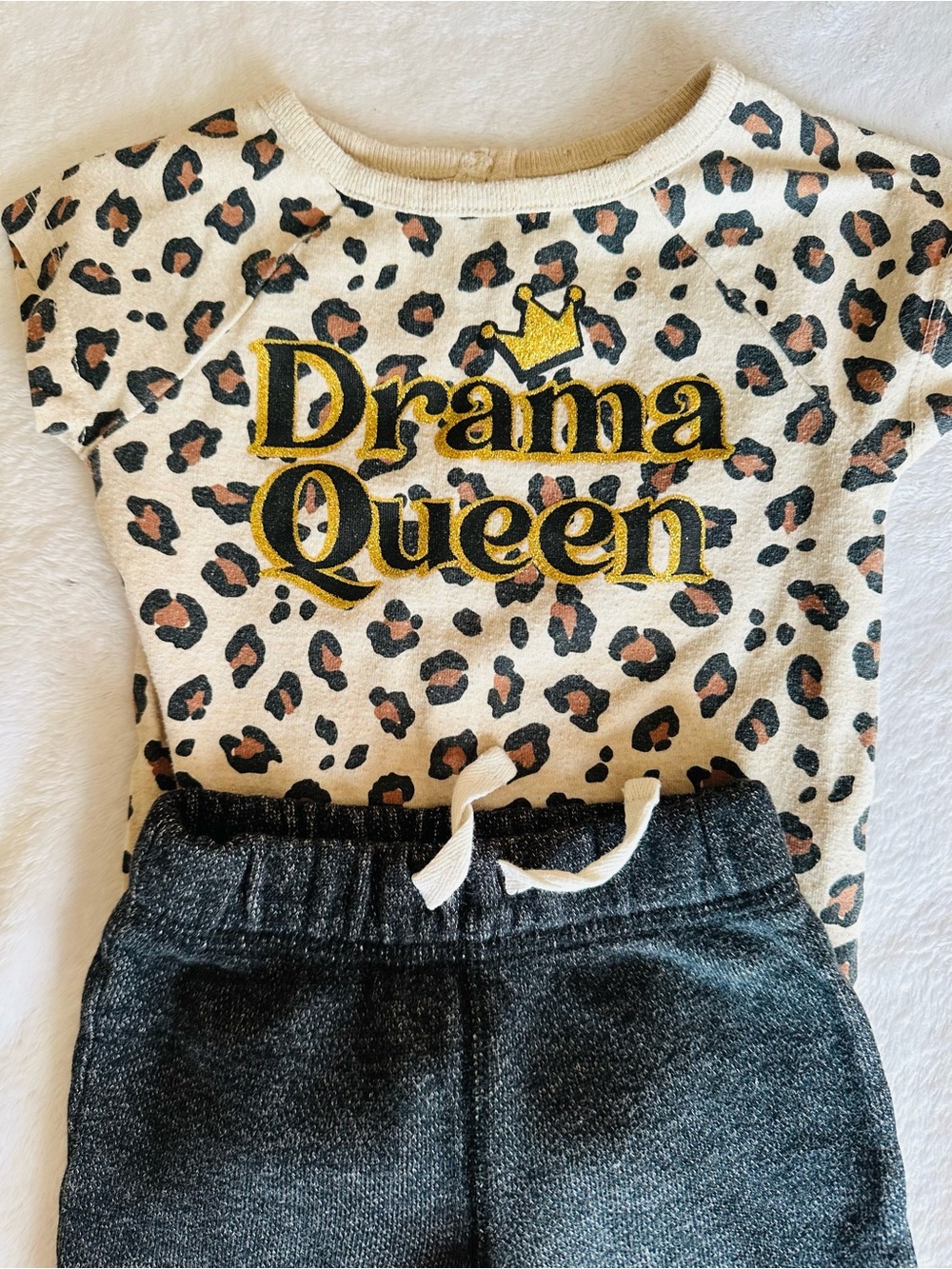 Garanimals Cream Leopard "Drama Queen" Pajama Top with Gold Accent